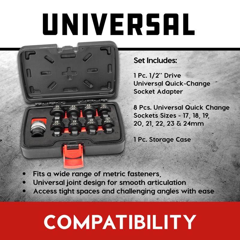 Powerbuilt 9 Piece 1/2-Inch Drive Impact Grade Universal Joint Quick-Change