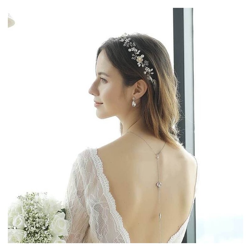 Uongeod Brautschmuck mit Kristallperlen, Bohemian-Stil, Kopfschmuck mit Blättern, Ranken, Blume,