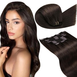 LaaVoo Real Hair Clip-In Extensions Brown Clip Extensions Real Hair 120 g Clip-In Extensions Real Hair Dark Brown Real Hair Extensions Clips Straight Full Head 40 cm 7 Pieces #2