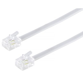 Telephone Cable RJ11 6/4 Male to RJ11 6/4 Male Flat Cable 4-Core Western Plug White 10 m