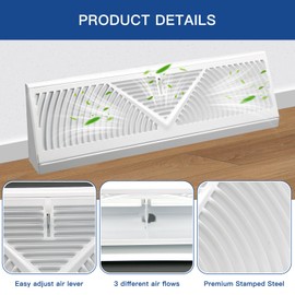 4-Pack 18 Inch 3-Way Baseboard Register Vent Cover, White