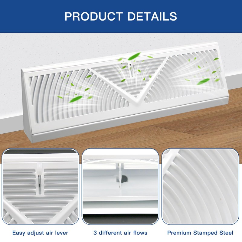 4-Pack 18 Inch 3-Way Baseboard Register Vent Cover, White