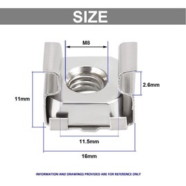 TERF® M8 Cage Nut M8 (8mm) Cage Nut Fit to 1.7mm to 2.6mm Panel and Require Square Hole Size 12.3mm Cage Nuts for Server Equipment Rack Mount Data Networking Shelve Cabinet Electric Panel - Pack of 10