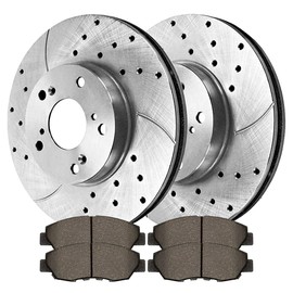 AutoShack Front Brake Kit Replacement for 2006-2011 Honda Civic 1.8L FWD Drilled & Slotted Zinc Coated Disc Brake Rotors Ceramic Brakes Pads 10.3" (261.5mm) BRKPKG002900