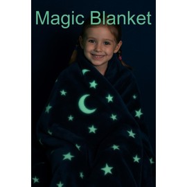 Magic Glow in the Dark Blanket, Stars and Moons Design, Super Soft Fleece, 152 x 127 cm, Washable
