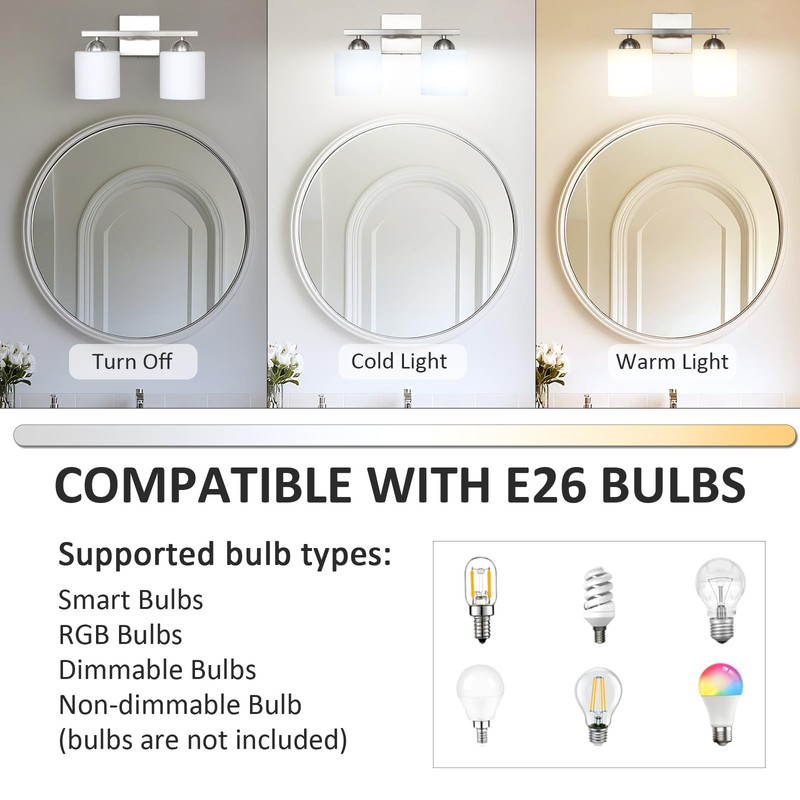 QHANTOMIZE 2 Light Brushed Nickel Vanity Lights for Bathroom, Modern