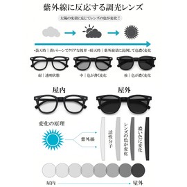 Bliss Leather Wellington Sunglasses, Photochromic Lenses, Lens Color Changes, Black Rim, Eye Friendly, Blocks 99.9% of UV Rays, shiny black/clear-grey