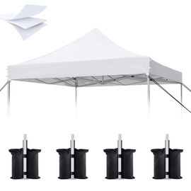 10x10 Canopy Replacement Top, 500D Heavy Duty Waterproof Canopy Replacement Top for Straight Leg Frame, Pop Up Canopy Tent Cover with UV Protection Coating, 4 Sandbags, Top Only (White)