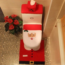 SHATCHI Christmas Santa Toilet Seat Cover and Mat Bathroom Set Festive Xmas Home Decor Party Accessories 3pcs, Red, One Size
