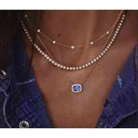 Boho Brand New Beautiful Boho Style 3 Layered Chain Blue Gemstone Gold Necklace Gift