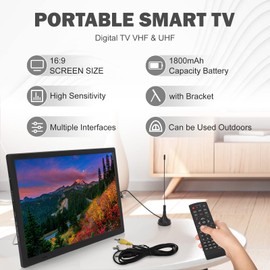 16 Inch Portable LED TV, 1080P Digital TV ATSC High Sensitivity Widescreen Television, , USB, Digital Tuner, AV in/Out, Display Monitor, Analog TV, ATV with Stand, Remote Control