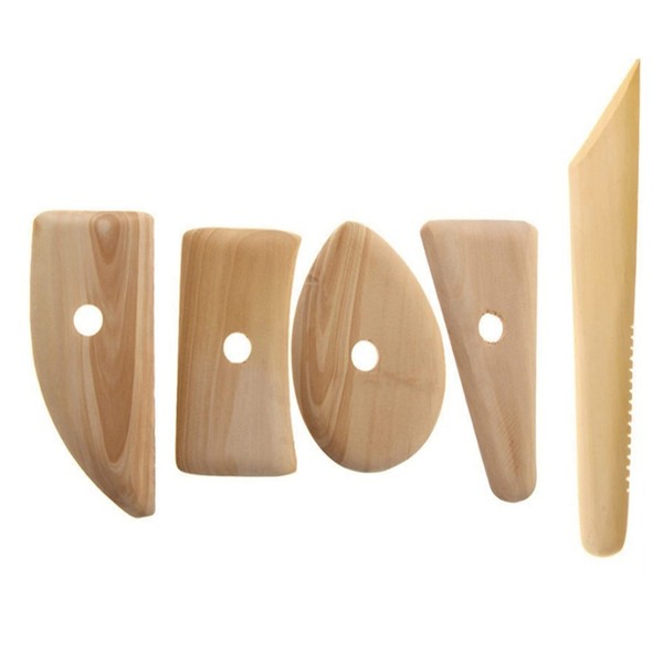 Forlush Pack of 5 multi-purpose wooden scrapers, ceramic clay ribs,
