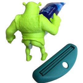 Green Monster Pooping Toothpaste Topper Plus Squeezer for Crest & Sensodyne Tubes, Squeezer Funny Gift for Kids Adults & Bathroom Décor, Funny Bathroom Gadget, Hilarious Gag Gift for Friends Family