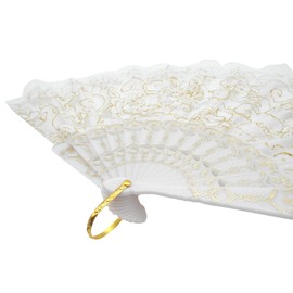 TRENDBOX Flower Rose Lace Handheld Chinese Folding Fan for Dancing Ball Parties Ladies - Pure White