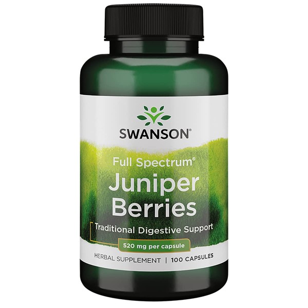 Swanson Juniper Berries Digestive Immune System Health Fiber Herbal Supplement 520 mg 100 Capsules (Caps)