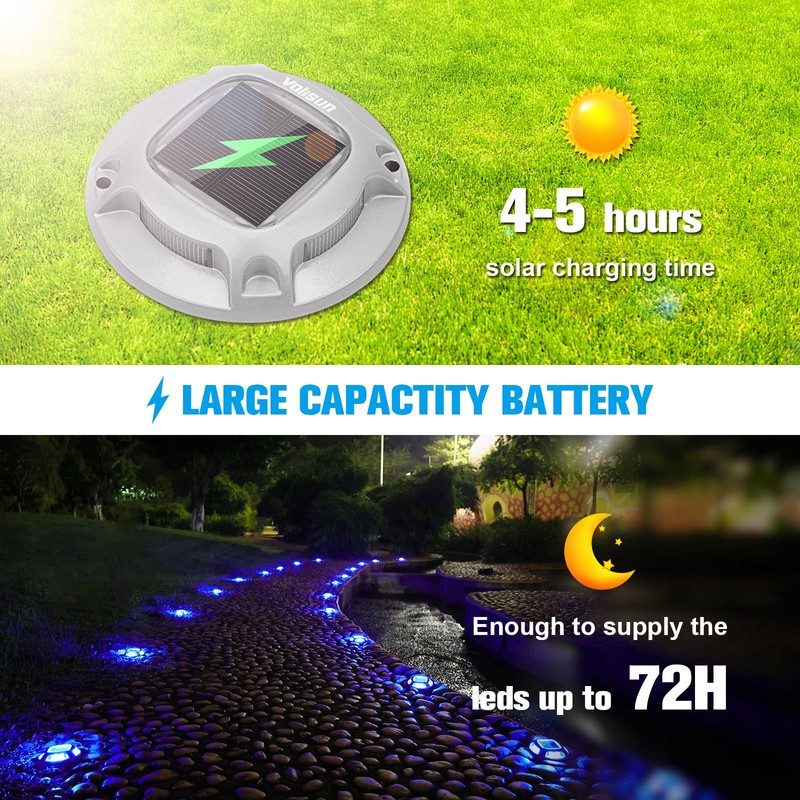 VOLISUN Solar Driveway Lights Dock Marine Lights 4 Pack,2 Colors