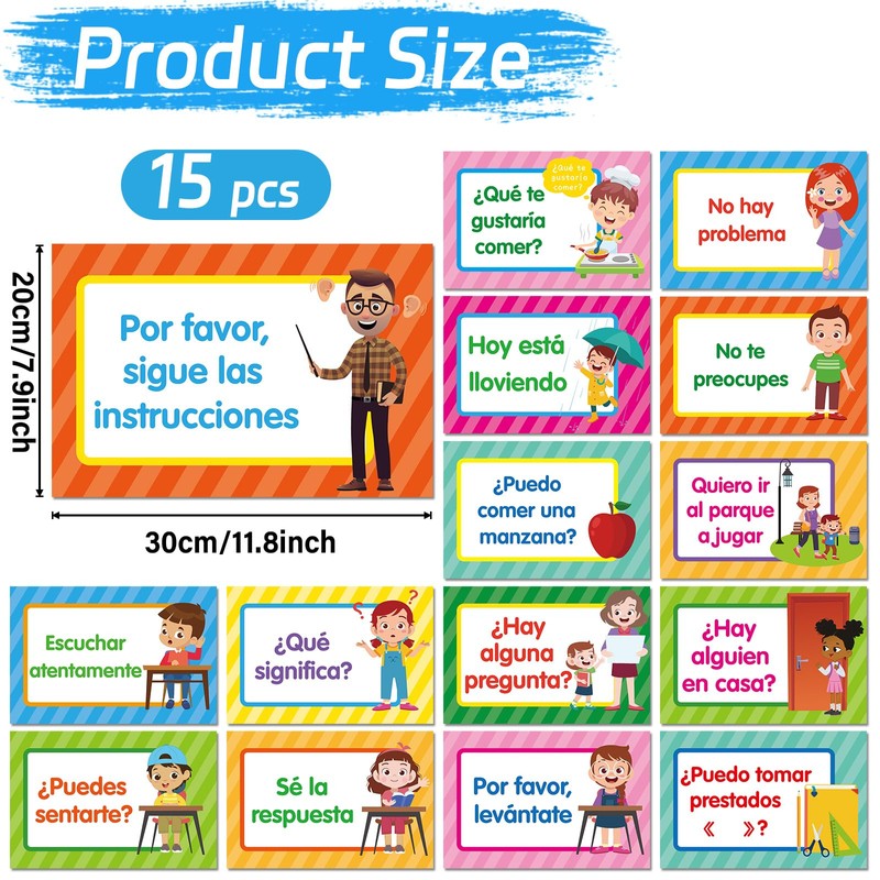 OBUSATT 15Pcs Spanish Poster Set Spanish Theme Learning Poster Study