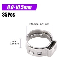 Swpeet 35Pcs 8.8-10.5mm 304 Stainless Steel Single Ear Hose Clamps, Crimp Hose Clamp Assortment Kit Ear Cinch Rings Crimp Pinch Fitting Tools Perfect for Automotive, Home Appliance Line