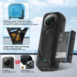 Insta360 X5 Accessories with Insta 360 X5 Case Bag, Silicone Camera Protective Cover and Lens Cap Cover, 2 Pack Screen Protector, Cleaning Cloth, Silicone Air Blower Accessories Kit Protective Bundle