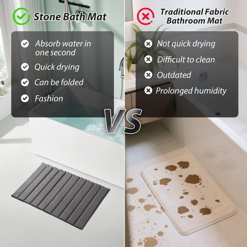 Volminex Stone Bath Mat, Foldable Diatomaceous Earth Non Slip Bath