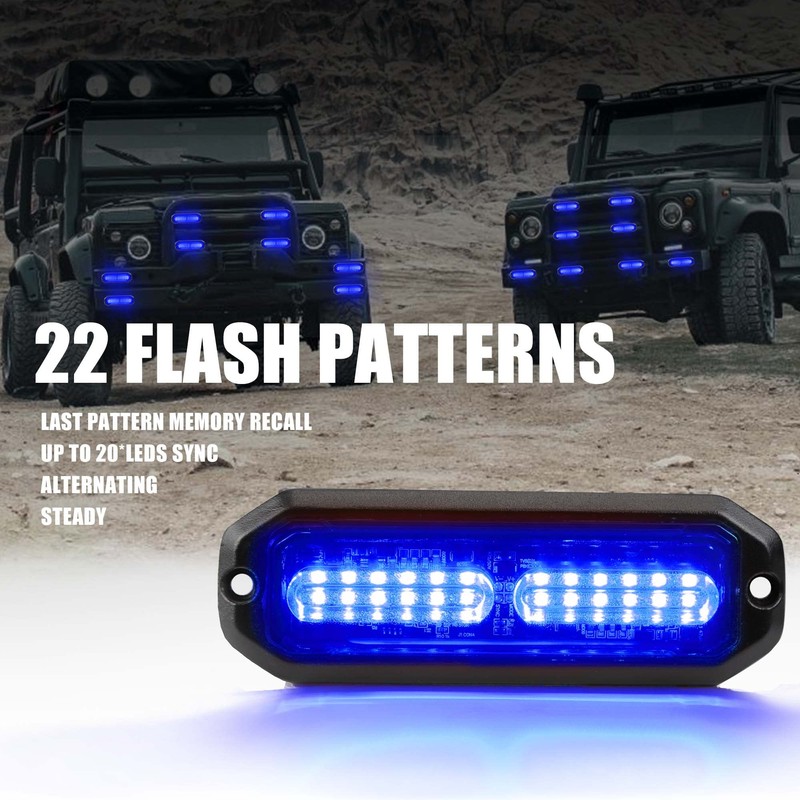 WINECO 8pcs 12 LED Surface Mount Strobe Lights, Firefighter Blue