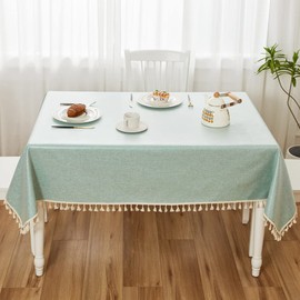 Kithing Rectangular table cloth，TPU coated Cloth art tablecloth，waterproof Tassel tablecloth Free water to wash，Kitchen dining room banquet Tabletop Decoration Tablecloths(140x180cm,Water green)