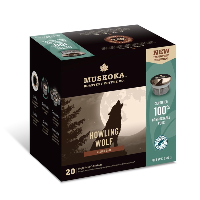 Muskoka Roastery Coffee, Howling Wolf, Medium Dark Roast, 20 Single
