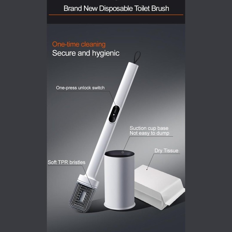 CBUCKS Disposable Toilet Brush – Silicone Head, Hands-Free Wet Wipe