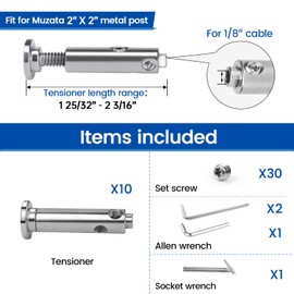 [Patent] Muzata 10 Pack 1/8" Swageless Invisible Cable Railing Kit Hardware Swageless Fittings Tensioner Hidden for 2"x2" Metal Post T316 Stainless Steel Deck Cable Railing System CB04