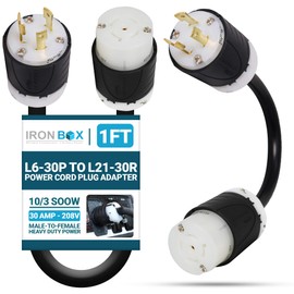 IronBox NEMA L6-30P to L21-30R Power Cord Plug Adapter - 30A, 208V, 10/3 SOOW - UL Listed Heavy Duty Power Cable - Twist Lock Power Extension for Generator, RV, Camper and More (1ft, Custom Build)