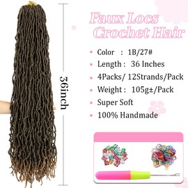 Umylar Soft Locs 36 Inch Faux Locs Crochet Hair 4 Packs Pre-Looped Soft Locs Crochet Hair For Women Super Long Soft Locs Goddess Curly Synthetic Hair Extensions(36 Inch, 1B/27)