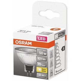 Osram OSRAM MR16 LED reflector lamp with GU5.3 base, warm white (2700K), glass spot, 8W, replacement for 50W reflector lamp, LED STAR MR16 12 V
