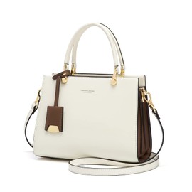 Cnoles Elegant Leather Women's Handbags Top-Handle Satchel with Shoulder Strap Fashionable Shopping Bags for Women, White