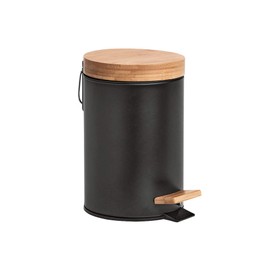 Zeller Present 18910 Cosmetic Bin 3 Litres Metal / Bamboo Black Soft Close Approx. 16.8 x 24 cm