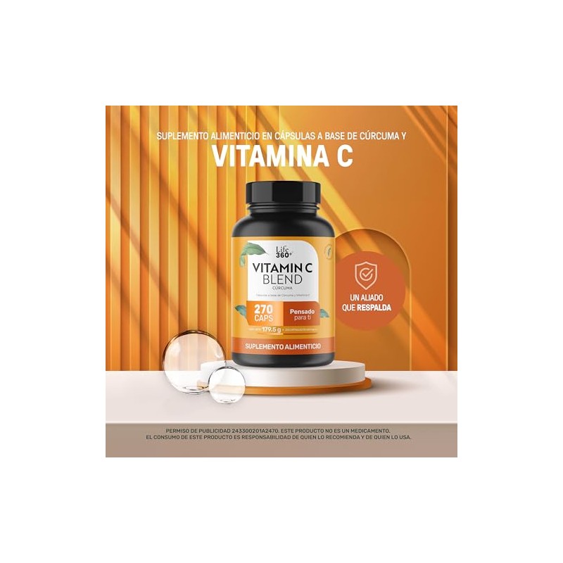 LIFE 360+ Vitamina C + Cúrcuma | 270 cápsulas