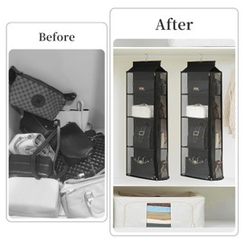 Remittur 8 Grids in 1 Pack Hanging Purse Handbag Organizer with Double Zippers, Visible Purse Organizer for Closet, Fully Enclosed Purse Storage Holder-Black