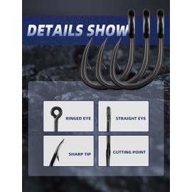 BLUEWING - Ganchos para anzuelo en vivo para pesca con punta de corte, ganchos de acero de alto carbono, ganchos de pescado extra afilados para pesca de agua salada de agua dulce, tamaño 3/0, 25 unidades