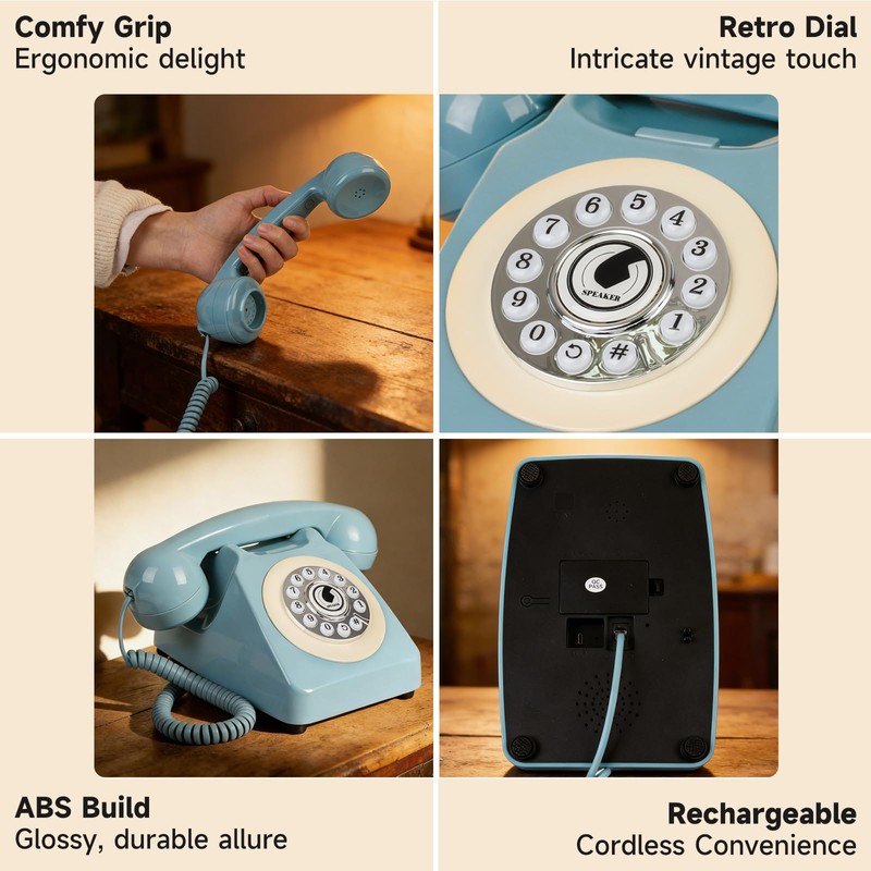 Bluetooth Landline Phone for Cell Phone, Retro Wireless Home Phones,Blue