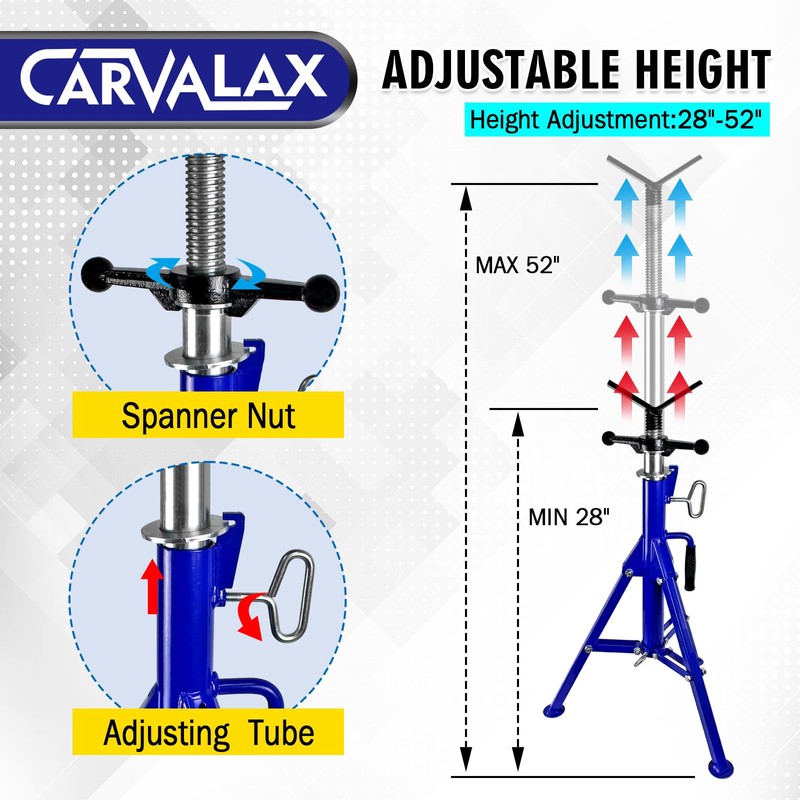 CARVALAX V-Head Pipe Jack Stand, 28"-52" Adjustable Height Pipe Stand