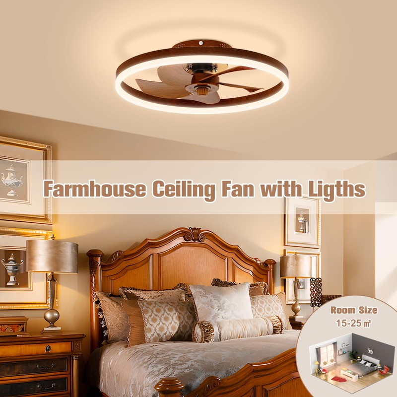 VOLISUN Farmhouse Ceiling Fans with Lights and Remote, 19.7in Low