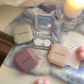 Portable Contact Lens Cases Kit, Travel Eye Contacts Case Box Holder, Lenses Tweezers Remover Tool, Solution Bottle, Square, Green