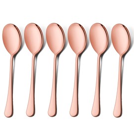 LIANYU Copper Serving Spoons Set of 6, 9.8 Inch Stainless Steel Large Dinner Buffet Catering Banquet Serving Spoons, Mirror Finish, Dishwasher Safe