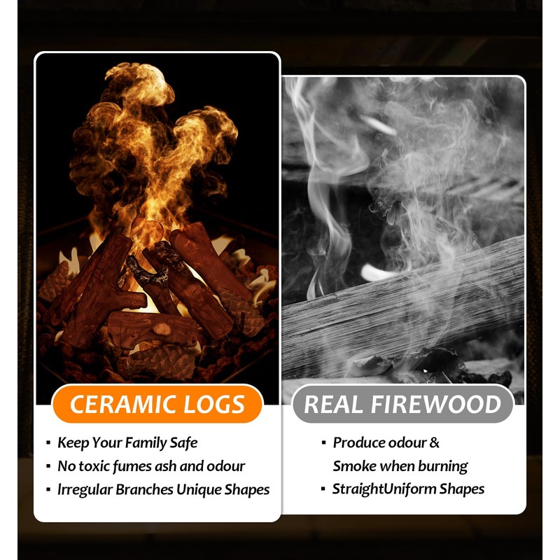 10 Pcs Gas Fireplace Logs, Small Size Ceramic Premium Heat-Resistant