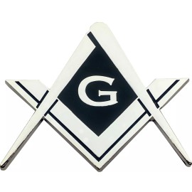 Masonic Silver Compass & Square G Symbol Auto Car Emblem w/ Sticker
