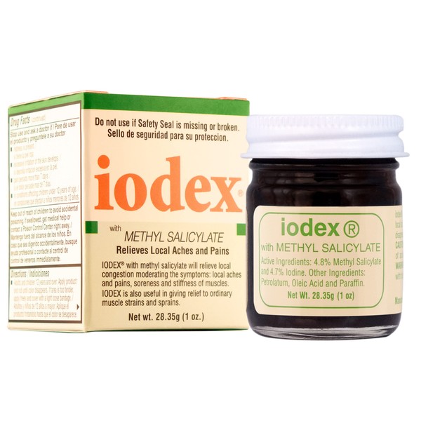 IODEX Baar Products Methyl Salicylate Ointment - 4.7% Iodine, 4.8% Methyl Salicyclate - Relieves Local Congestion - for Bruises, Local Aches & Pains, Sore & Stiff Muscles, Strains & Sprains - 1 oz