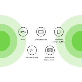 Belkin SoundForm Move True Wireless Earbuds (Bluetooth Earphones with Charging Case, Touch Controls, IPX5 Certified Sweat and Water Resistant with Deep Bass for iPhones, Androids and More) , Black