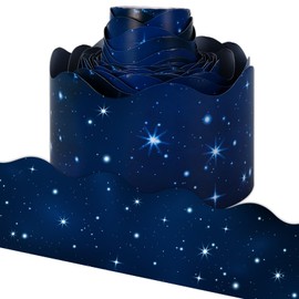 Whaline 32.8ft Galaxy Bulletin Board Borders Blue Starry Sky Die-Cut Border Trim for School Classroom Office Chalkboard Decoration