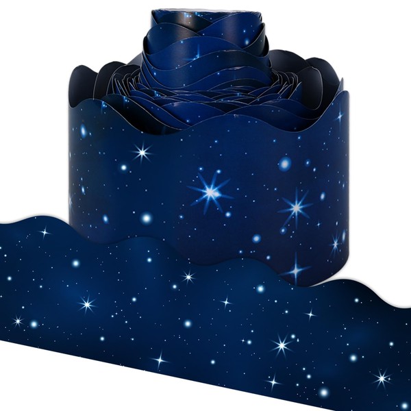 Whaline 32.8ft Galaxy Bulletin Board Borders Blue Starry Sky Die-Cut