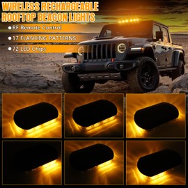 OPL5 Rechargeable Emergency Roof Top Strobe Light Wireless Battery, 17 Flashing Modes,High Low Brightness, Hazard Traffic Advisor Lights w/Magnetic Base, Remote Control for Construction Vehicles