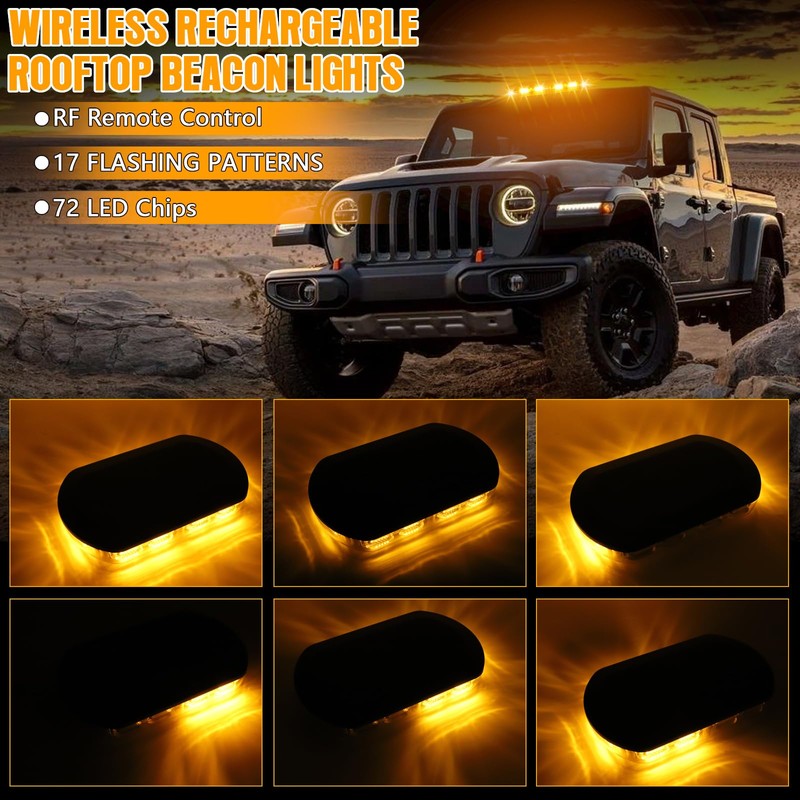 Rechargeable Emergency Roof Top Strobe Light Wireless Battery, 17 Flashing